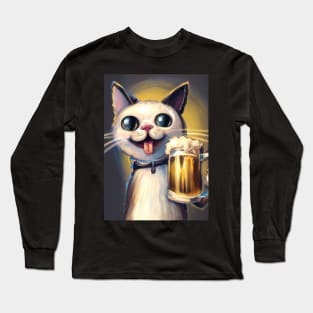 Happy Cat with Beer Long Sleeve T-Shirt